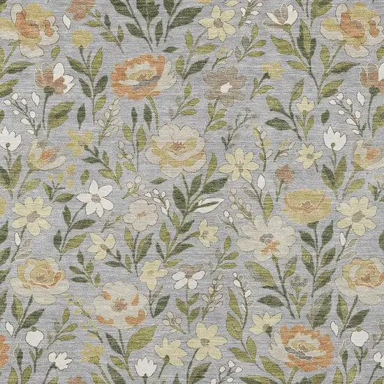 Gray And Green Floral Washable Indoor Outdoor Area Rug Photo 2
