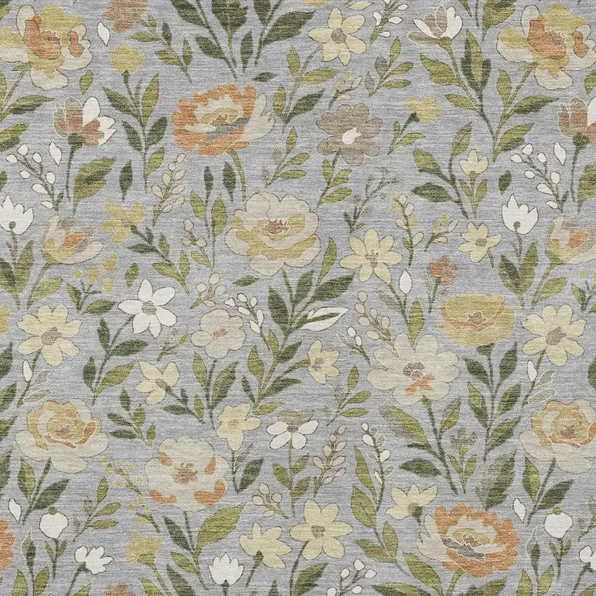 Gray And Green Floral Washable Indoor Outdoor Area Rug Photo 2