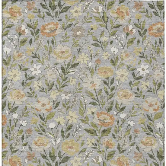 Gray And Green Floral Washable Indoor Outdoor Area Rug Photo 3