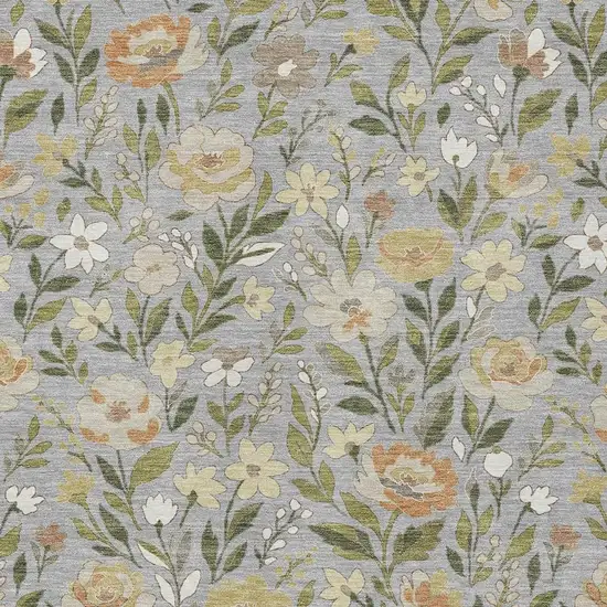 Gray And Green Floral Washable Indoor Outdoor Area Rug Photo 2
