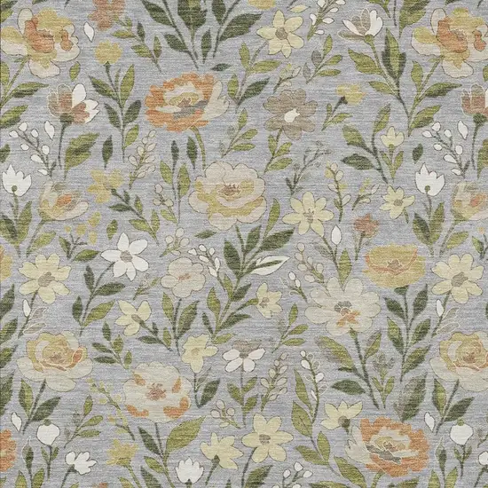 Gray And Green Floral Washable Indoor Outdoor Area Rug Photo 2