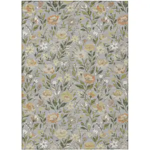 Photo of Gray And Green Floral Washable Indoor Outdoor Area Rug