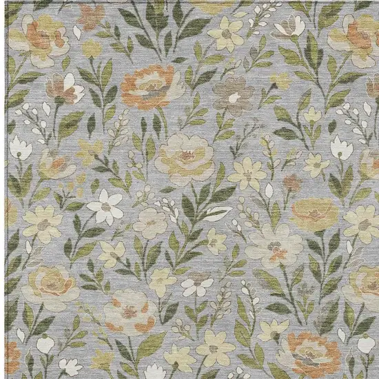 Gray And Green Floral Washable Indoor Outdoor Area Rug Photo 2