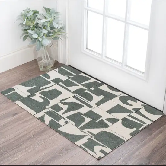 Gray And Green Geometric Washable Area Rug Photo 1
