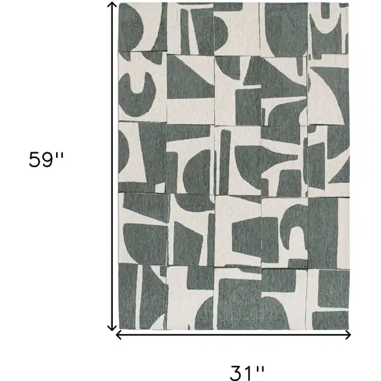 Gray And Green Geometric Washable Area Rug Photo 5