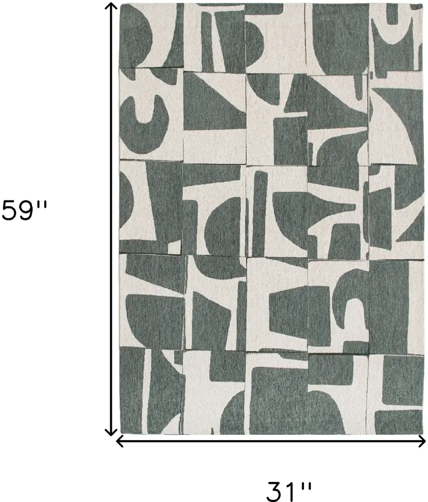 Gray And Green Geometric Washable Area Rug Photo 5