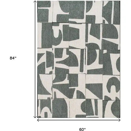 Gray And Green Geometric Washable Area Rug Photo 8