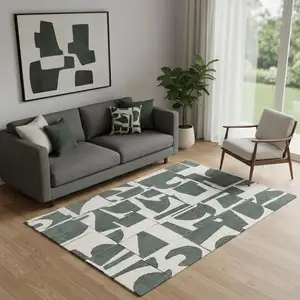 Photo of Gray And Green Geometric Washable Area Rug
