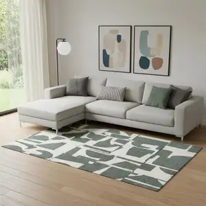 Photo of Gray And Green Geometric Washable Area Rug