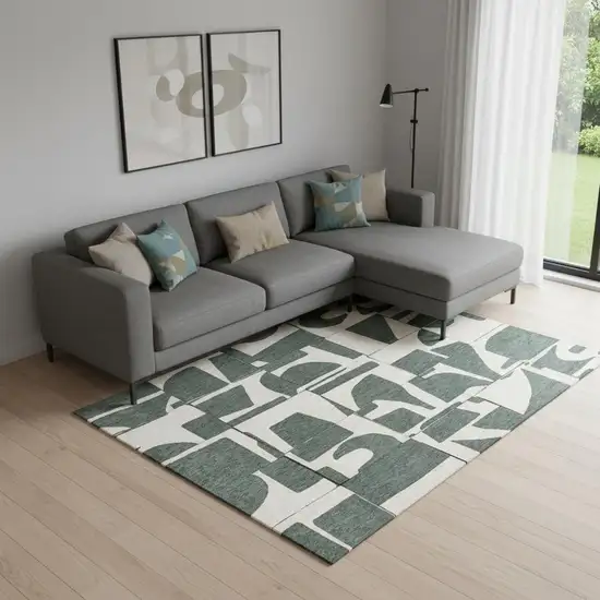 Gray And Green Geometric Washable Area Rug Photo 1