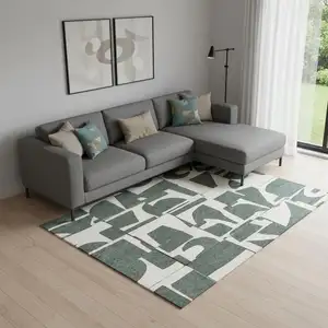 Photo of Gray And Green Geometric Washable Area Rug