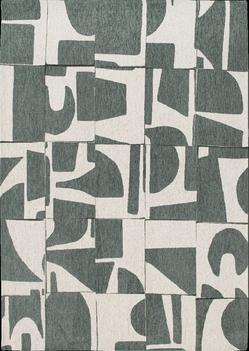 Gray And Green Geometric ,Washable, Non Skid Area Rug Photo 2