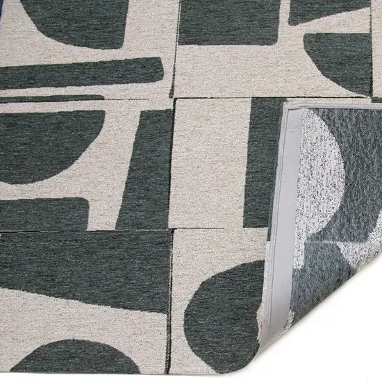 Gray And Green Geometric ,Washable, Non Skid Area Rug Photo 6
