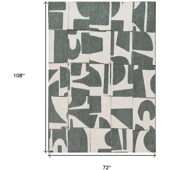 Gray And Green Geometric ,Washable, Non Skid Area Rug Photo 8