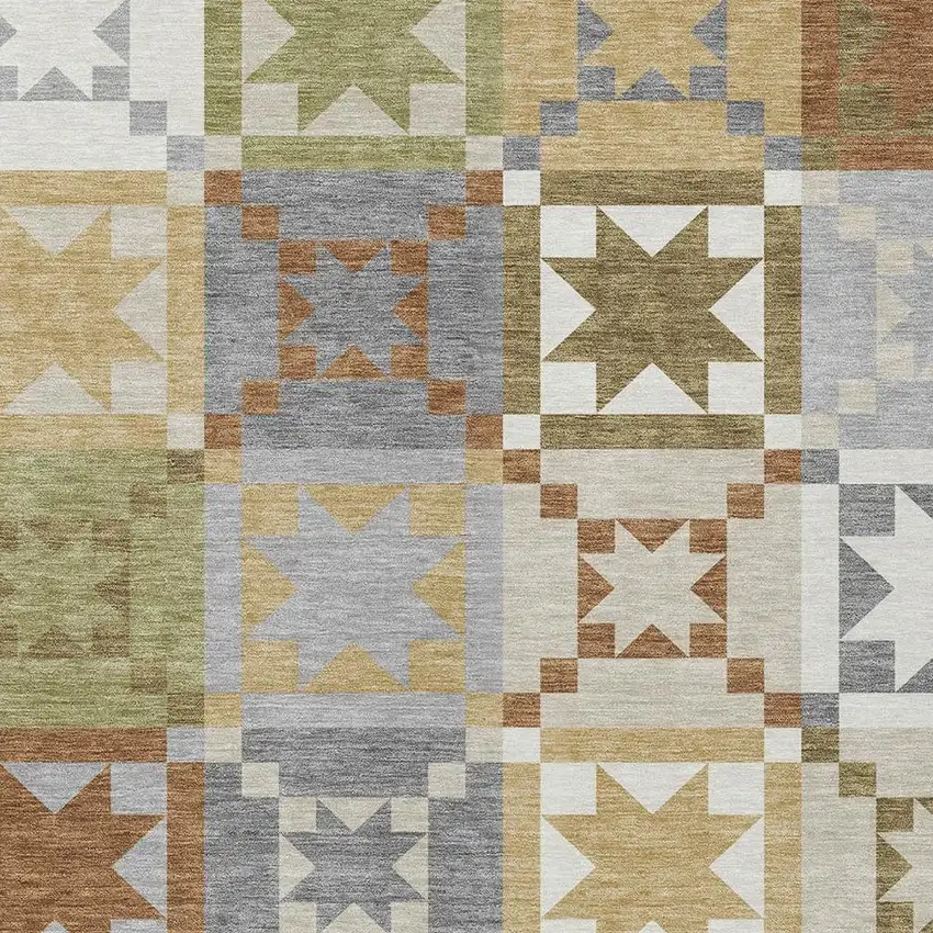 Gray And Green Patchwork Washable Indoor Outdoor Area Rug Photo 2