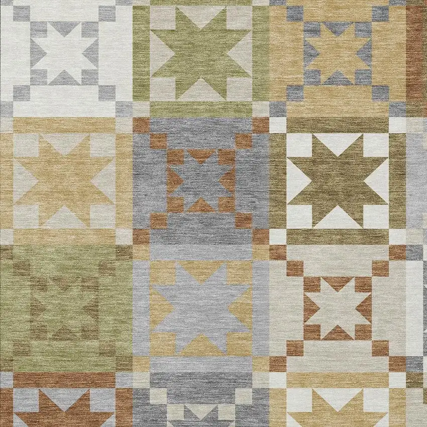 Gray And Green Patchwork Washable Indoor Outdoor Area Rug Photo 2