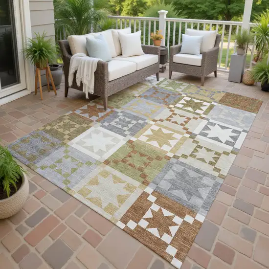 Gray And Green Patchwork Washable Indoor Outdoor Area Rug Photo 4