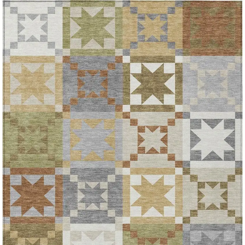 Gray And Green Patchwork Washable Indoor Outdoor Area Rug Photo 3