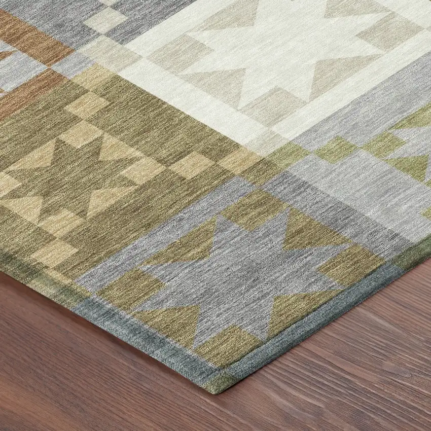 Gray And Green Patchwork Washable Indoor Outdoor Area Rug Photo 8