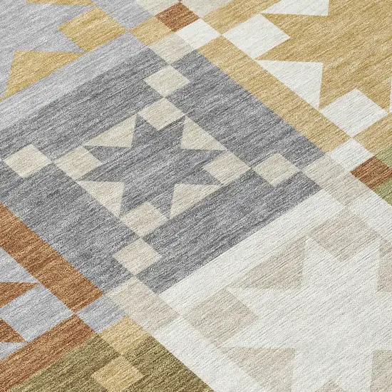 Gray And Green Patchwork Washable Indoor Outdoor Area Rug Photo 9