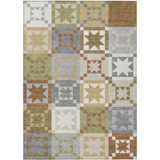 Gray And Green Patchwork Washable Indoor Outdoor Area Rug Photo 1