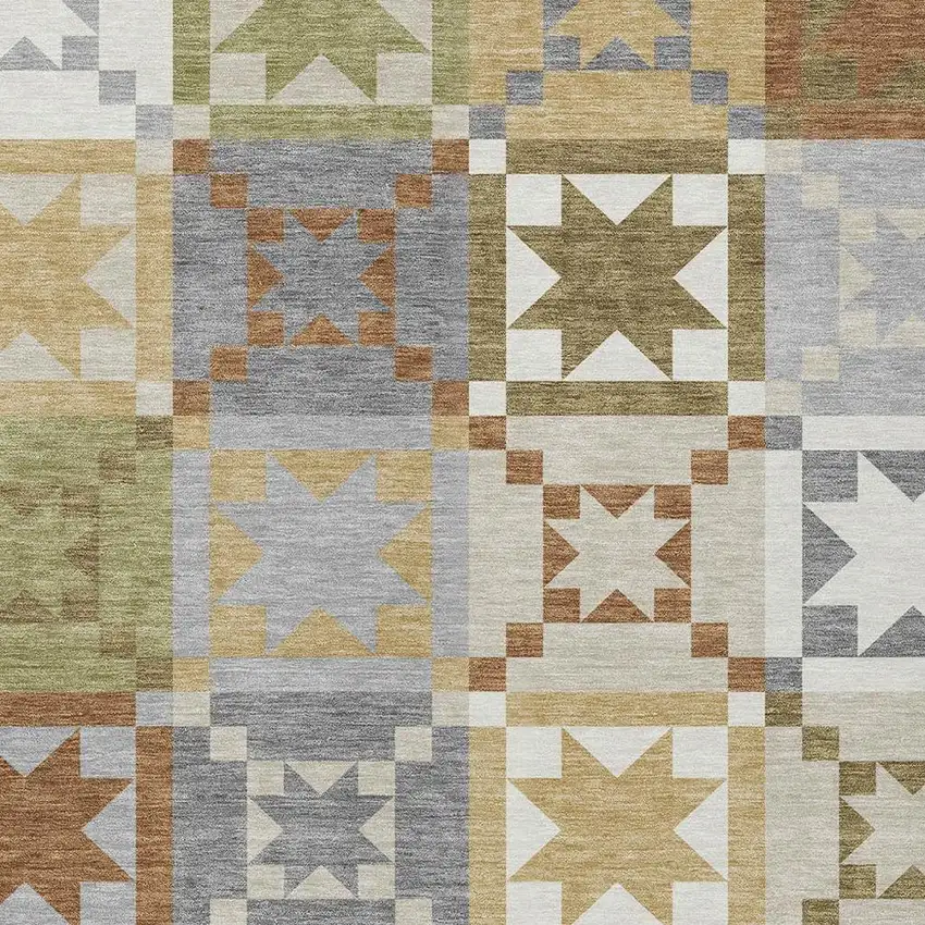 Gray And Green Patchwork Washable Indoor Outdoor Area Rug Photo 2