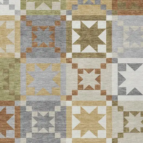 Gray And Green Patchwork Washable Indoor Outdoor Area Rug Photo 2