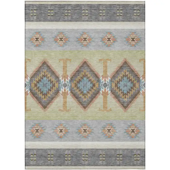 Gray And Green Southwestern Washable Indoor Outdoor Area Rug Photo 1