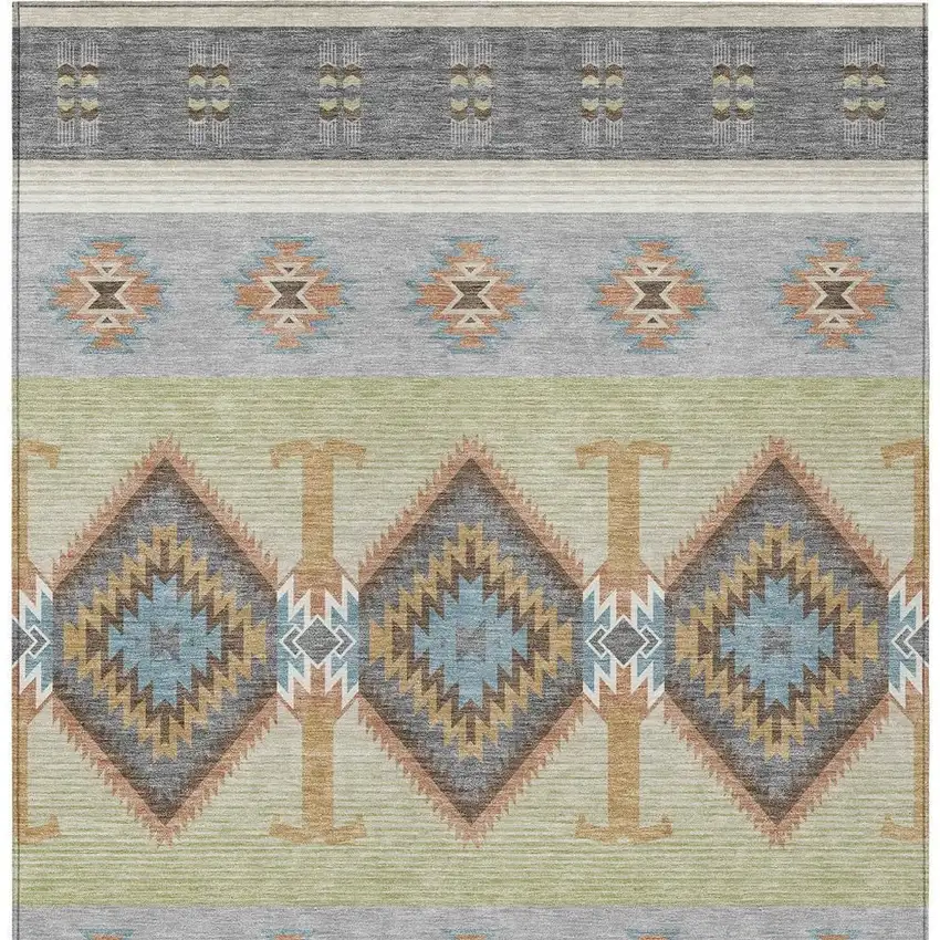Gray And Green Southwestern Washable Indoor Outdoor Area Rug Photo 3