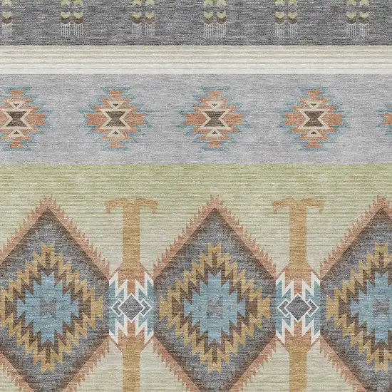 Gray And Green Southwestern Washable Indoor Outdoor Area Rug Photo 2