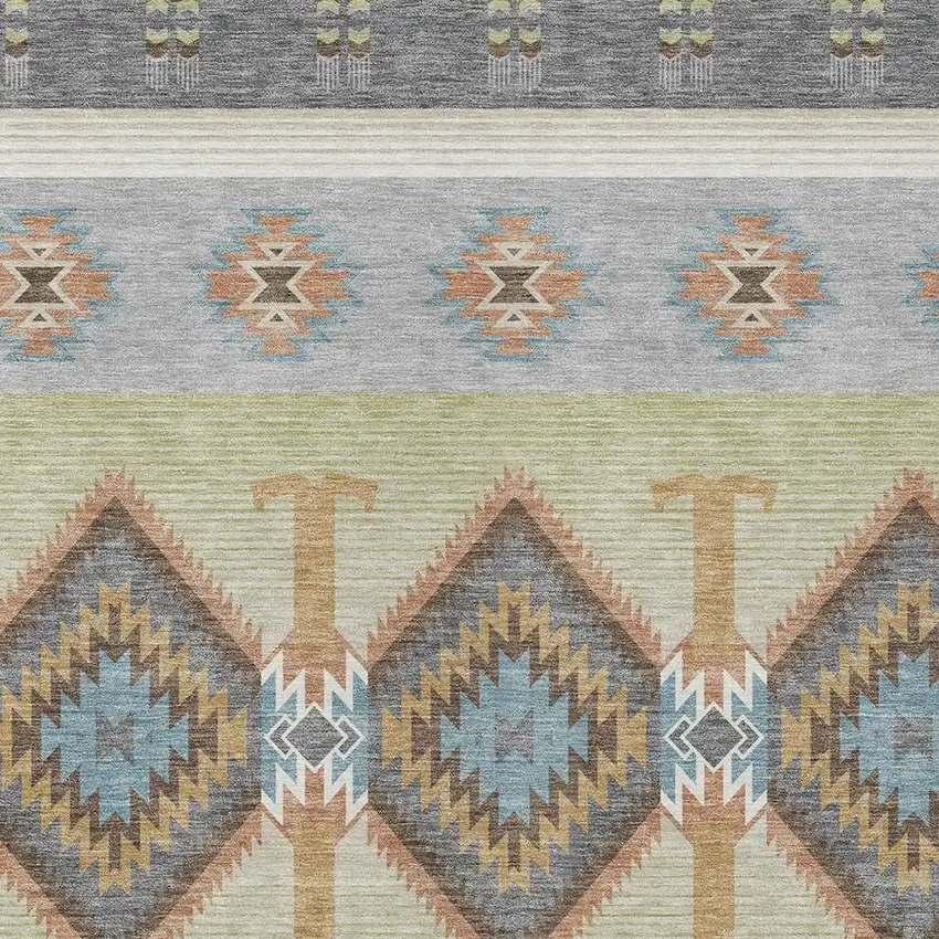 Gray And Green Southwestern Washable Indoor Outdoor Area Rug Photo 2
