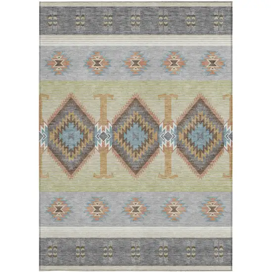 Gray And Green Southwestern Washable Indoor Outdoor Area Rug Photo 3