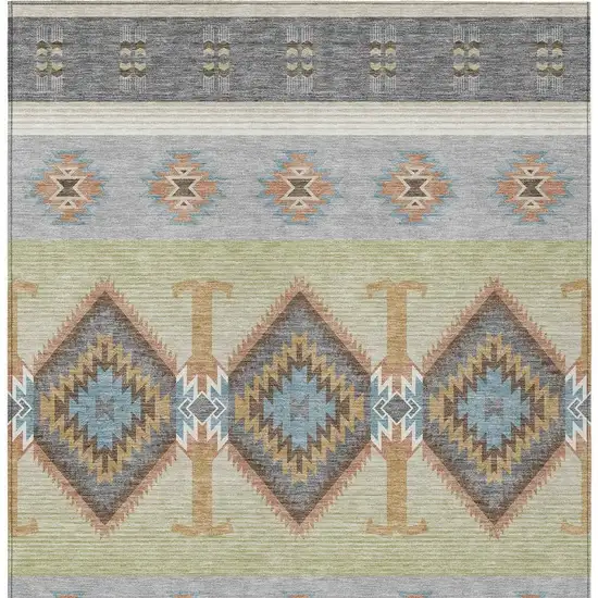 Gray And Green Southwestern Washable Indoor Outdoor Area Rug Photo 2