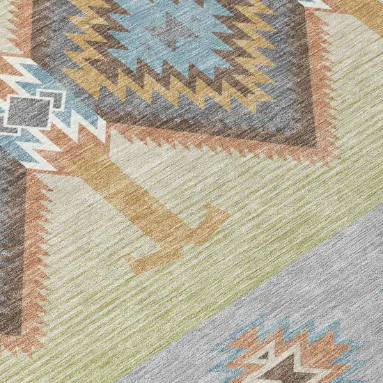 Gray And Green Southwestern Washable Indoor Outdoor Area Rug Photo 9