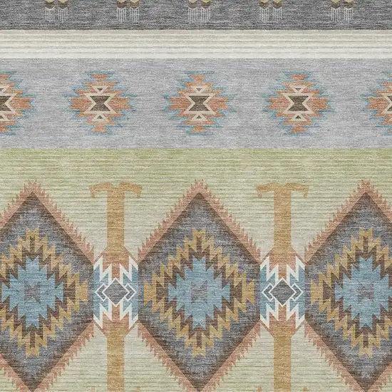 Gray And Green Southwestern Washable Indoor Outdoor Area Rug Photo 2