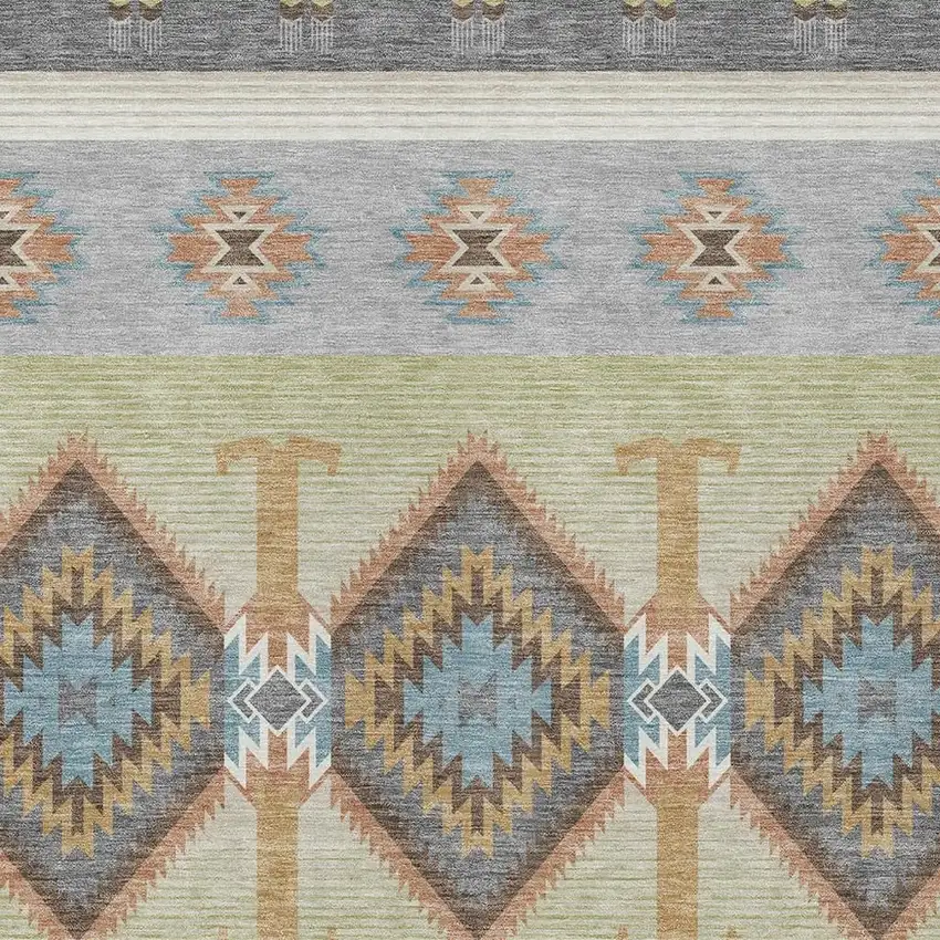 Gray And Green Southwestern Washable Indoor Outdoor Area Rug Photo 2