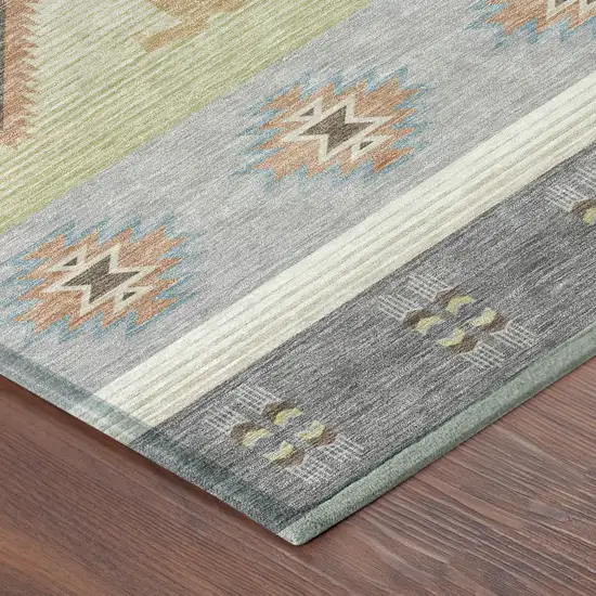 Gray And Green Southwestern Washable Indoor Outdoor Area Rug Photo 8