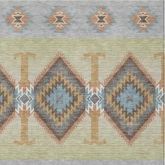 Gray And Green Southwestern Washable Indoor Outdoor Area Rug Photo 2