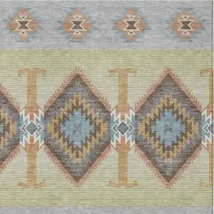 Photo of Gray And Green Southwestern Washable Indoor Outdoor Area Rug