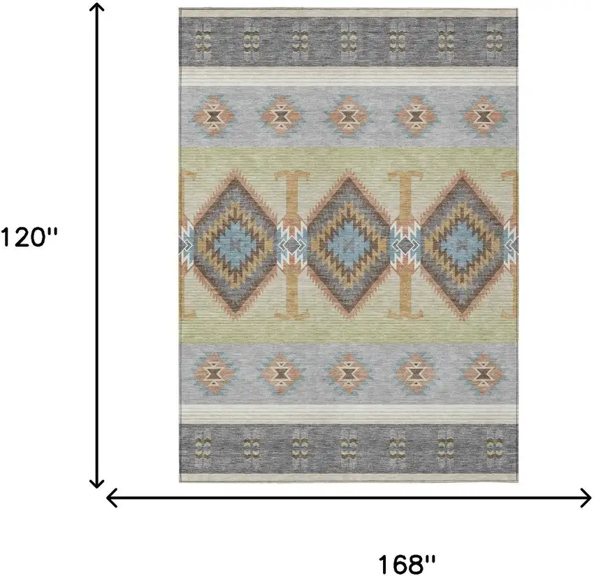 Gray And Green Southwestern Washable Indoor Outdoor Area Rug Photo 6