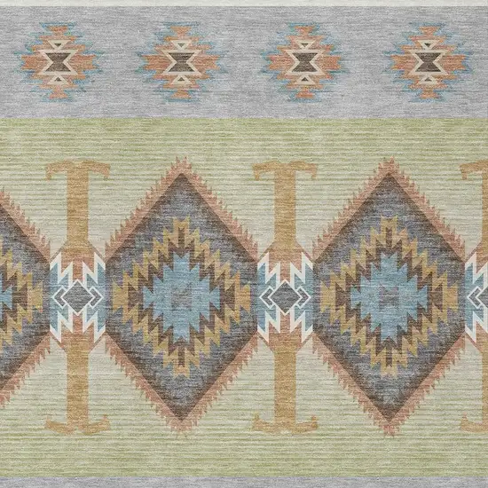 Gray And Green Southwestern Washable Indoor Outdoor Area Rug Photo 2