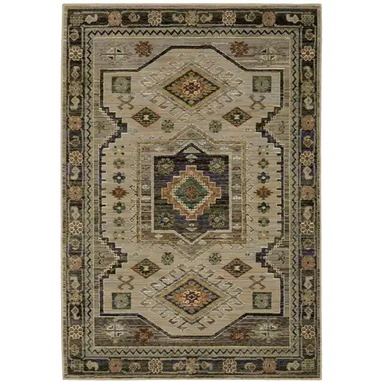 Gray And Green Tribal Area Rug Photo 3