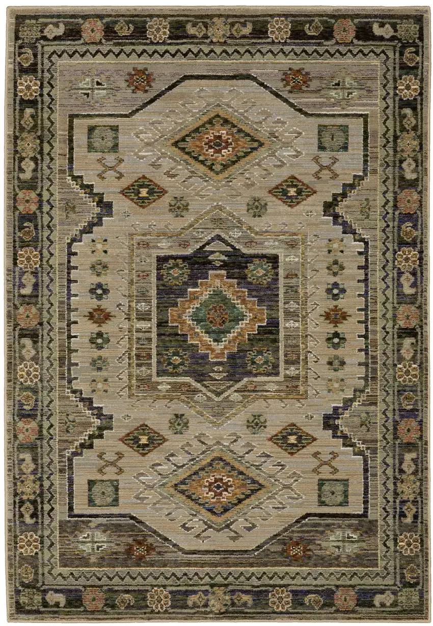 Gray And Green Tribal Area Rug Photo 3