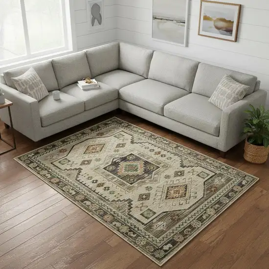 Gray And Green Tribal Area Rug Photo 1