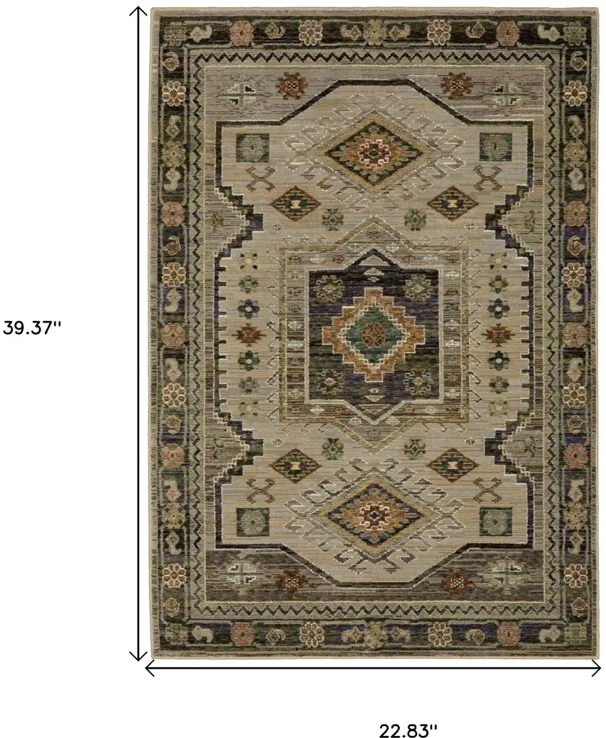 Gray And Green Tribal Area Rug Photo 3