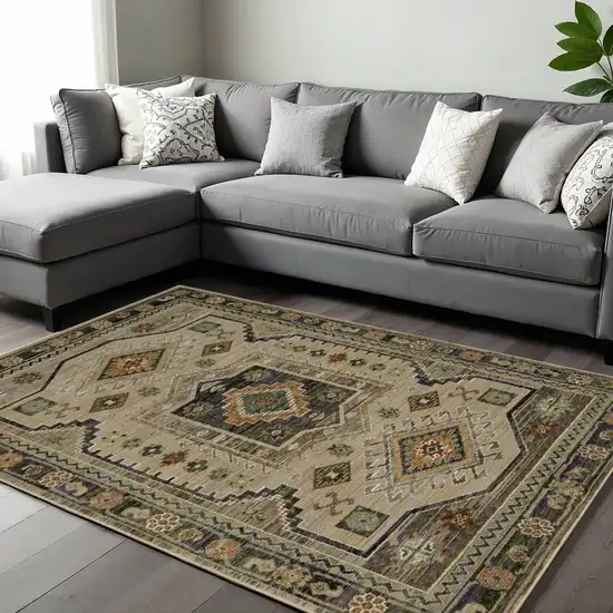 Gray And Green Tribal Area Rug Photo 1