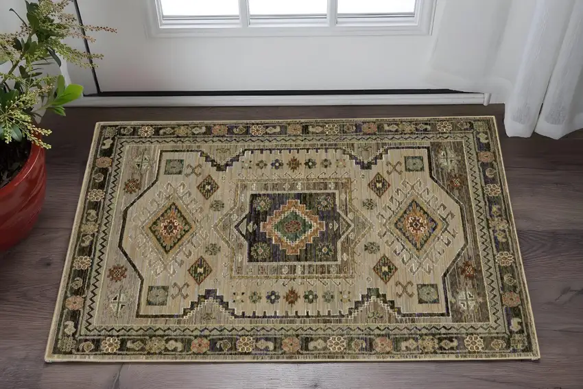 Gray And Green Tribal Area Rug Photo 2