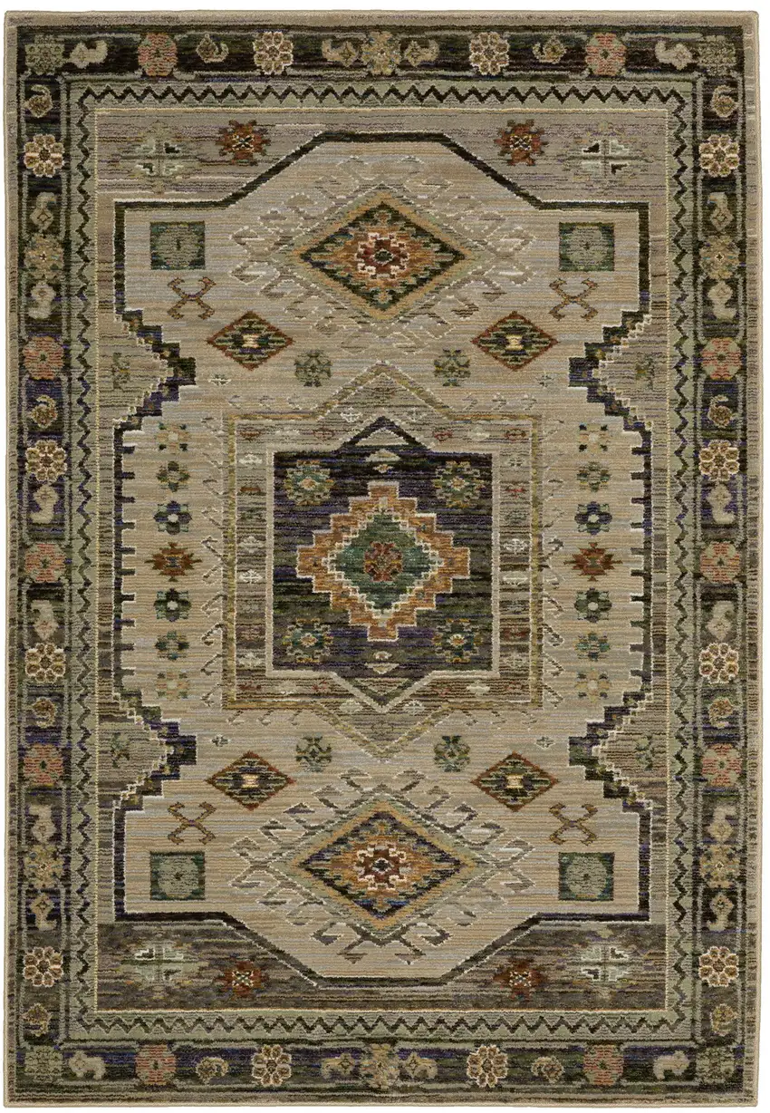Gray And Green Tribal Area Rug Photo 5