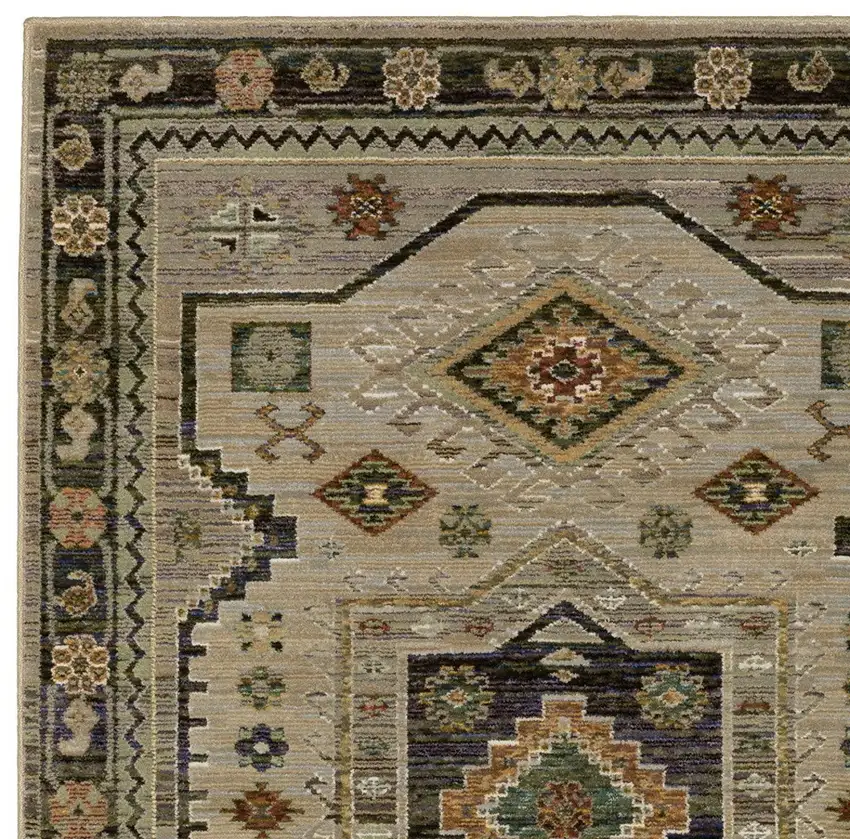 Gray And Green Tribal Area Rug Photo 5