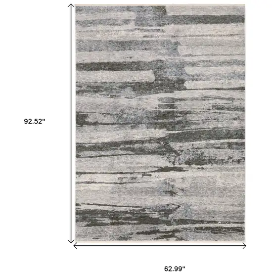 Gray And Ivory Abstract Area Rug With Fringe Photo 3